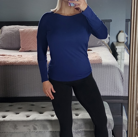 Blue Open back long sleeve shirt - Picture 6 of 16